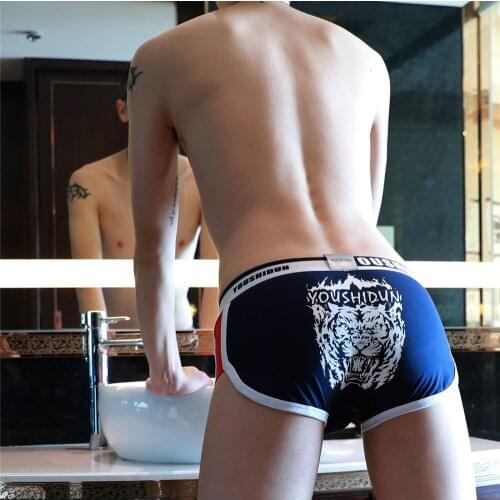 Brand Mens Sexy Bikini Gay Boy Boxers Trunks Tiger Fist Print Mens Underwear Fashion Male Tight Low Waist Breathable Panties