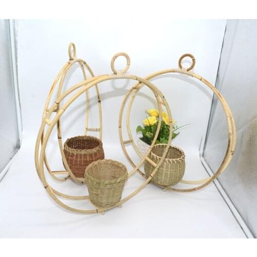 Rattan Storage Hanging Basket Ring Hook Creative Flower Basket Bamboo Flower Pot Round Storage Courtyard Vase Decoration Home