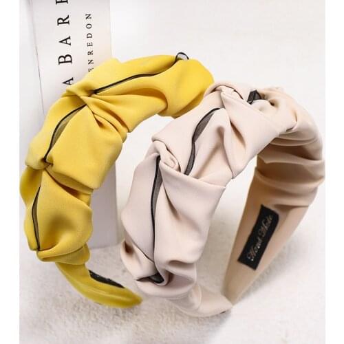 Hot Sale New Scrunchies Hairband Plain Color Fabric Pleated Headband Wrinkle Wide Cross Headbands for Women Hair Accessories