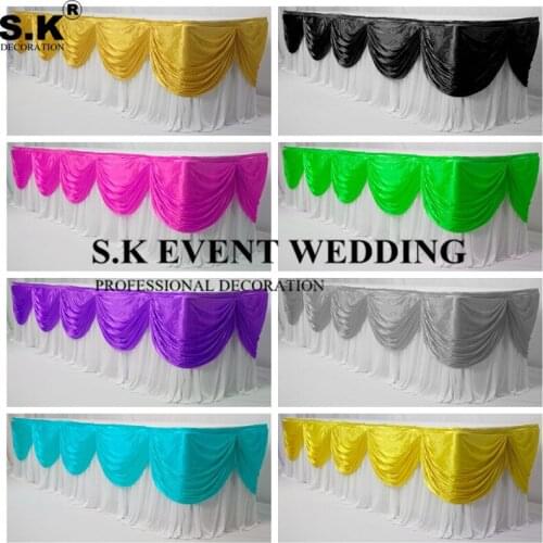 Rectangle Ice Silk Table Skirt Table Cloth Skirting With Color Swag Drape For Wedding Event Banquet Decoration