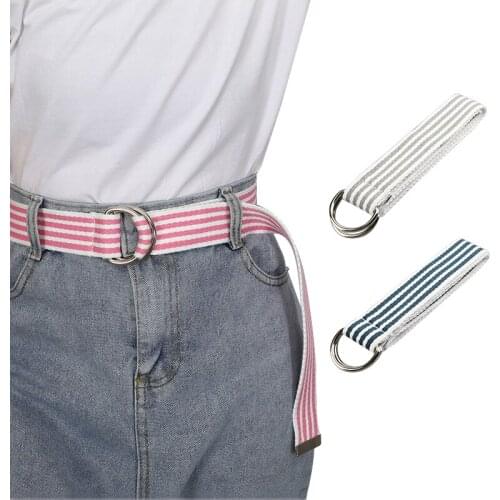 New Stripe Canvas Unisex belt Alloy Double ring buckle Women belt Trend Youth Men and Women Wild belt Fabric belt Students belt