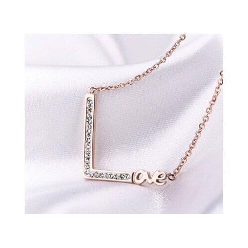 Silver color love pendant necklace women crystal jewelry colar feminino, stainless steel zirconia necklace bijoux femme