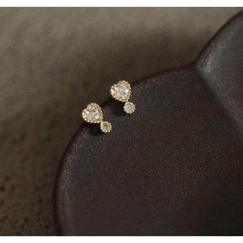 9K Solid Gold Heart Crystal Dainty Stud Earring Jewelry Minimal Style bridal shower bridesmaid Victorian Vintage retro
