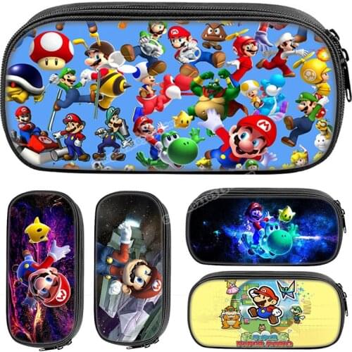 Anime Super Mario Pencil Bag Nylon Large Capacity Double Zipper Pencil Case Stationery Bag Children School Supplies Gift for Kid