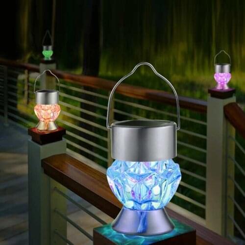Solar light LED diamond shape small Lantern outdoor rainproof colorful gradient villa corridor camping decoration hanging lamp