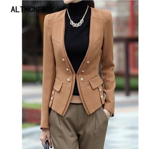 Women Blazer Feminino Spring Autumn New Korean Womens Jacket Slim Thin Double-breasted Long Sleeve Small Suit Blazer Mujer