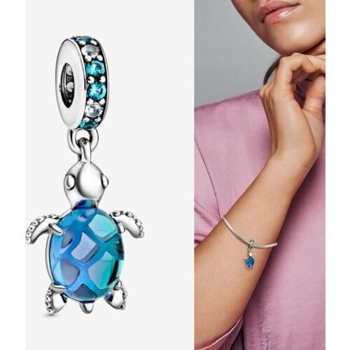 2020 New 925 Sterling Silver Charm Summer Blue Turtle Pendant Fit Pandora Women Bracelet & Necklace Diy Jewelry