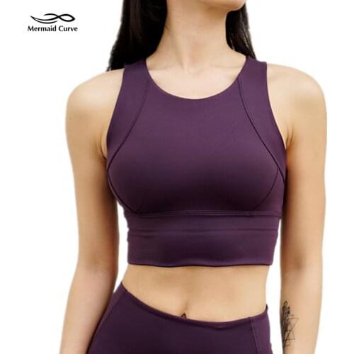 Mermaid curve Womens Clothes Bra Texture Sports Bras High-coverage Long Style Yoga Bra Removable Cups Gym Training Fitness Bra