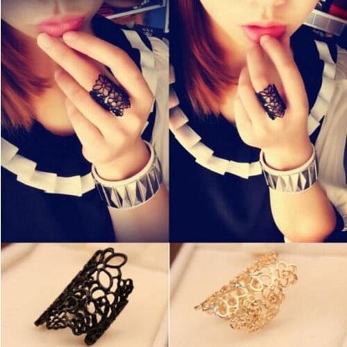 Women Fashion Cutout Lace Flower Ring Chic Hollow Flower Finger Rings Jewelry