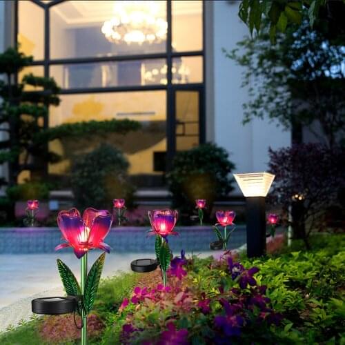 2 Pcs Solar Power Flower Stakes Garden Lights Outdoor Flower Decor Garden Light For Driveway Yard Lawn;2 Pcs Solar