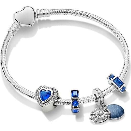 2019 NEW 100% 925 Sterling Silver ZT0198 Shining Winter Bracelet Set Wishes Pendant Night Love Heart Charm Ice Sculpture Spacer