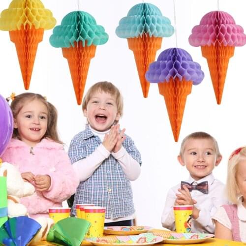 32cm 7pcs/set Ice Cream Tissue Paper Honeycomb Party Hanging Birthday Wedding Home Christmas Decoration Paper Photo Prop