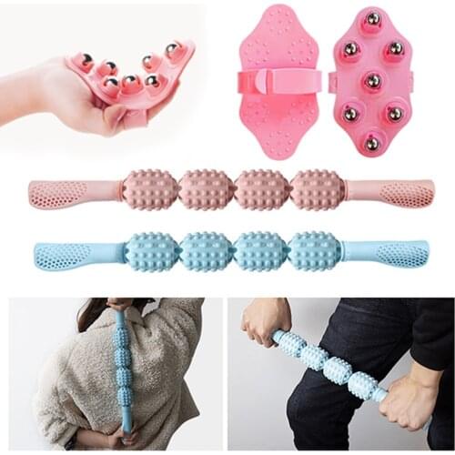 4 Wheels Massage Roller Yoga Accessories Fitness Muscle Roller Stick Arm Leg Neck Weight Loss Muscle Relaxation Tools Blocks