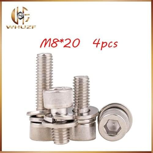 4pcs M8*20mm 304 Stainless Steel Knurled Thumb Head Hex Bolt Hexagon Socket Lock Assembly Screw combination m4 bolts,m4 nails