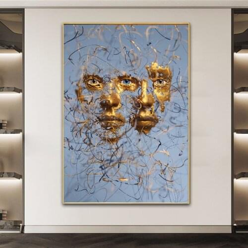 Abstract Metal Figure Face Poster Nordic Golden Lines Minimalist Picture Wall Art Canvas Painting Home Room Wall Decor Cuadros