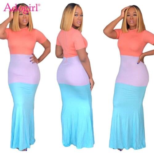 Adogirl Color Patchwork Short Sleeve Maxi Dress