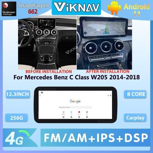 12.3 Inch Android 11.0 Car Radio For Mercedes Benz C Class W205 2014-2018 GPS Navigation 256GB 8 Core Stereo Multimedia Player