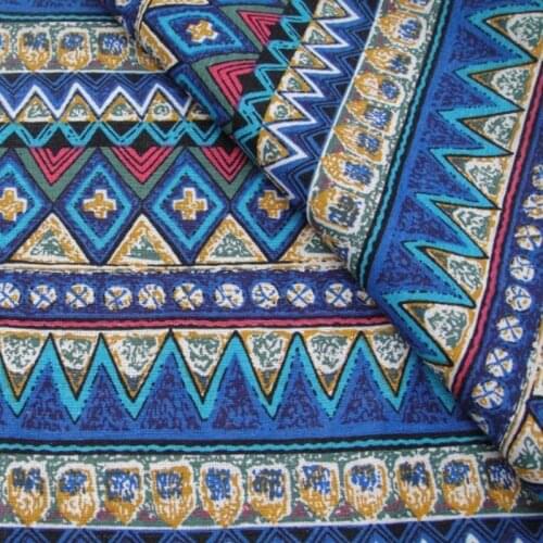 Bohemia wave Eastern Mediterranean style blue cotton linen printed cloth for ethnic handmade DIY home decor fabrics clothes
