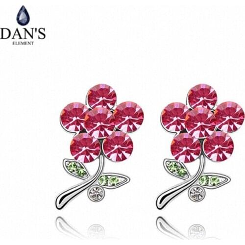 DANS 4 Colors Real Austrian Crystals Stud earrings for women New Sale Hot flower 82740rose