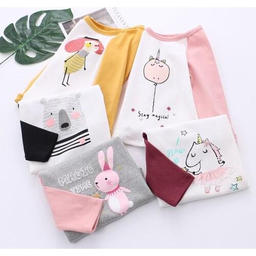 Brand Spring Autumn 2019 New Baby Long Sleeve Girls T-shirts Kids Pullovers Patchwork Top Tees Baby Girl Animals Print Top Tees