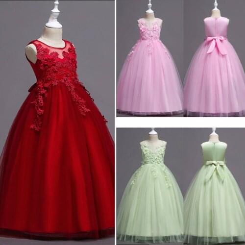 Long Tulle Flower Girl Dress For Girls Elegant Burgundy Pink Green White Kids Wedding Party Gowns Long Communion Dresses