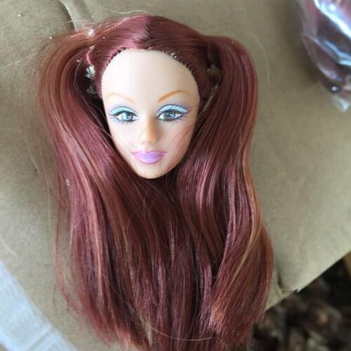 1 pc 1/6 scale girl doll head for replacment with hair 12" bratz bjd doll action figure accessory model