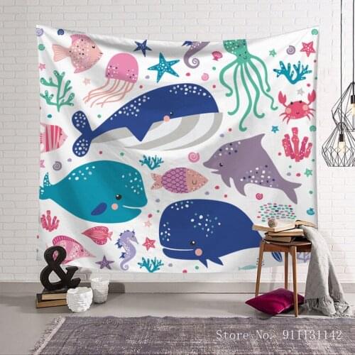 Hot Selling Color Jellyfish Conch 3D Digital Printing Tapestry Wall Cloth Decoration Family Living Room Background Mural