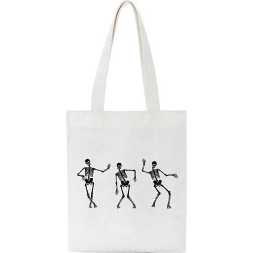 Skeleton Printing Casual Harajuku Female Shoulder Canvas Bag Ins Large Capacity Tote Fashion Reusable Ladies Shopping Bags