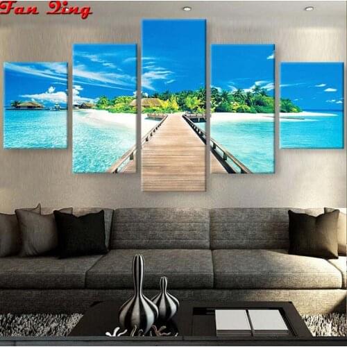 Diamond Painting Beach Cross Stitch Frameless Full Square Diamond Mosaic Summer Landscape Paradise Island Home Decor