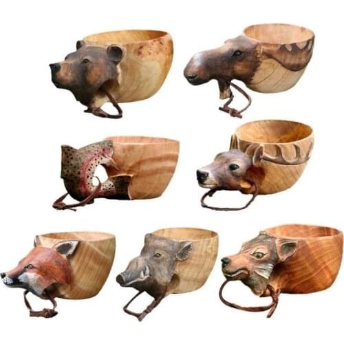 Water Cup Wooden Novel Mug Camping Gear Coffee Cup High-Quality New Hand Carved Animal Rubber Wooden with Lanyard Easy To Store