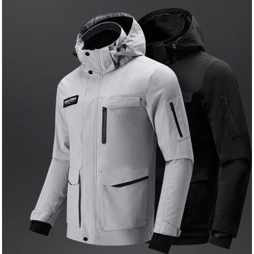 Uleemark Mens Jacket Lightweight Waterproof Breathable Windbreaker with Removable Hooded for Outdoor Classic Multi Pockets Coat