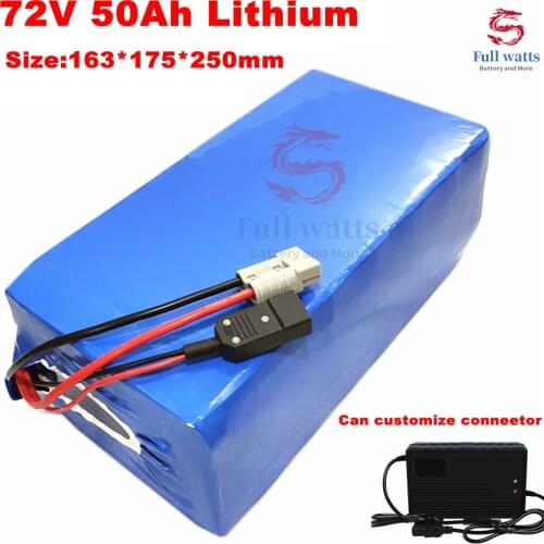 Power 72V 50Ah Lithium Li Ion Battery Pack with 100A BMS for 3000W 3500W Electric Motorcycle E-scooter EV Forklift +10A Charger
