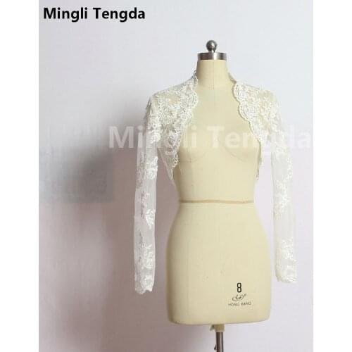 Mingli Tengda White Long Sleeves Bridal Shrug Wrap Party Cape Lace Ivory /White Plus Size Wedding Jackets Wedding Bolero Cloak