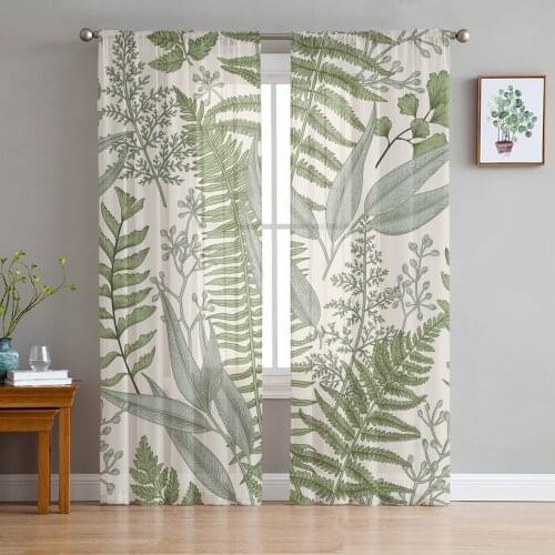 Youth Bedroom Sheer Curtains Plant Leaf Illustration Kitchen Study Curtains Living Room Holiday Decor Tulle Curtains