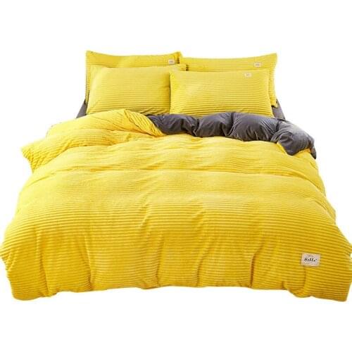 New Flat Bed Sheet Velvet Linen Mattress Quilt Duvet Cover + Pillowcase Solid Color Winter Warm Soft 150X200cm Sets