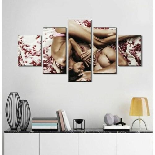Nude Sensual Couple Romantic Love 5 pcs Modern Home Wall Decor Canvas Picture Art HD Print Painting On Canvas for Living Room