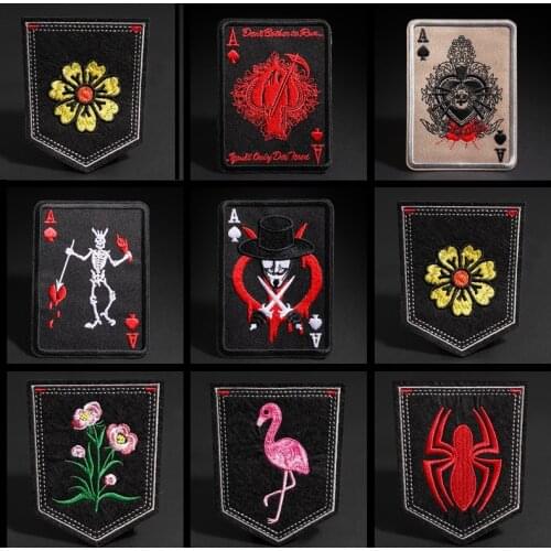 Clothing Diy Embroidery Iron on Pocket Patch deal with it skull badge Punk Pokers Card Biker patches for clothes fabric stickers