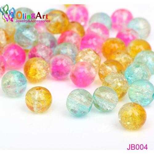 OlingArt Glass Round Bead 6MM/8MM Three color mixing Crack Crystal spacers DIY Bracelet necklace jewelry making 2017 NEW
