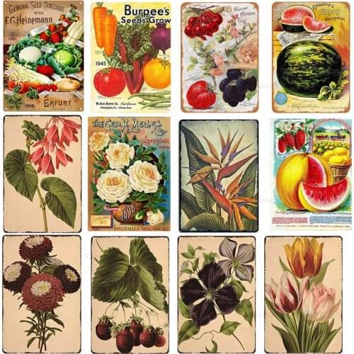 Fruit Vegetables Flower Tin Sign Plants Metal Sign Garden Supermarket Home Kitchen Decoration Wall Art Plaques 20x30cm