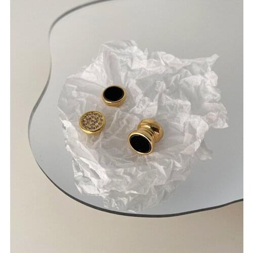 Origin Summer Circle Geometrical Magnet Cubic Zircon Clip Earring for Women Girls Hiphop Gold Color Metallic Earring Jewellery