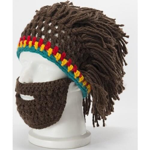 Autumn and Winter Halloween party spoof monster knitted wool hat handmade beard mens and womens wig hat