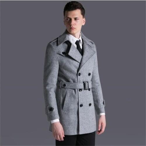 Casual woolen coat men Double-breasted trench coats spring autumn loose long sleeves overcoat mens cashmere coat england