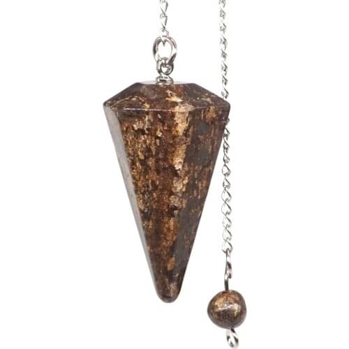 Natural Gemstone Bronzite Bonded Pendulum Healing Crystal Reiki Dowsing Energy Chakra Tool