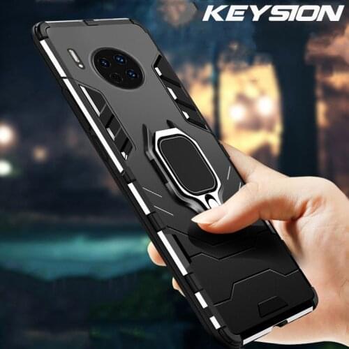 KEYSION Shockproof Armor Case for Huawei Mate 30 30 Pro 30 Lite Stand Ring Phone Back Cover for Huawei Mate 20 20 Pro 20 Lite