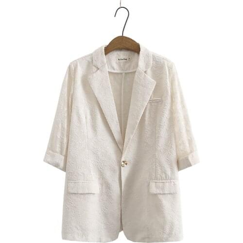 Plus Size Womens V-neck OL Blazers Folral Embroidery 3/4 Sleeve Ladies' Elegant Spring Summer Autumn Office Outerwear
