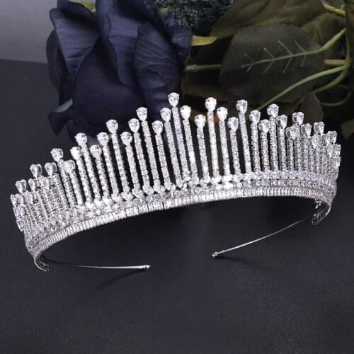 Accking luxury Ladies Wedding Headpieces CZ cube zircon Bridal Hair Accessories Retro Tiaras Crown Wholesale
