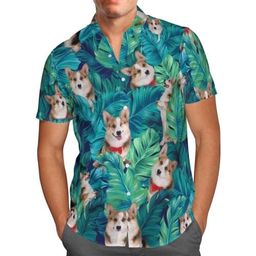 Animals Dog Weeds Blue Shirt 3D Hawaiian Shirt Men Summer Fashion Short Sleeve Shirts Oversized Chemise Homme Camisa Masculina-7
