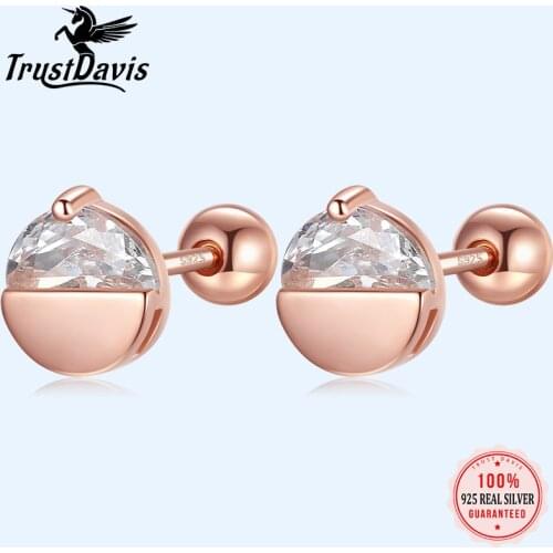 Trustdavis Real 925 Sterling Silver Semicircle CZ Screw Stud Earrings For Women Children Baby Girls Kid Minimalist Jewelry DS931