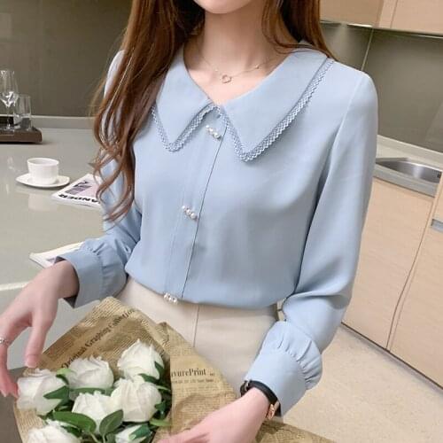 Long Sleeve Chiffon Shirt Doll Collar French Top Korean Fashion New 2020 Loose Professional Shirt Women Blouses
