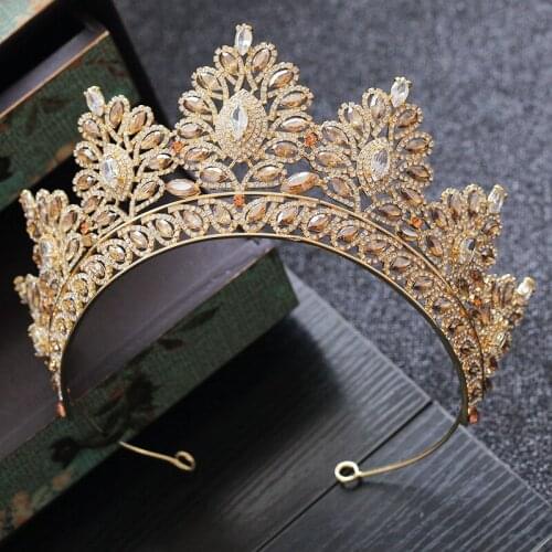 Champagne Rhinestone Baroque Bride Crown Korean Head Jewelry Wedding Hair Accessories Gold Crystal Pageant Tiaras Queen Crown